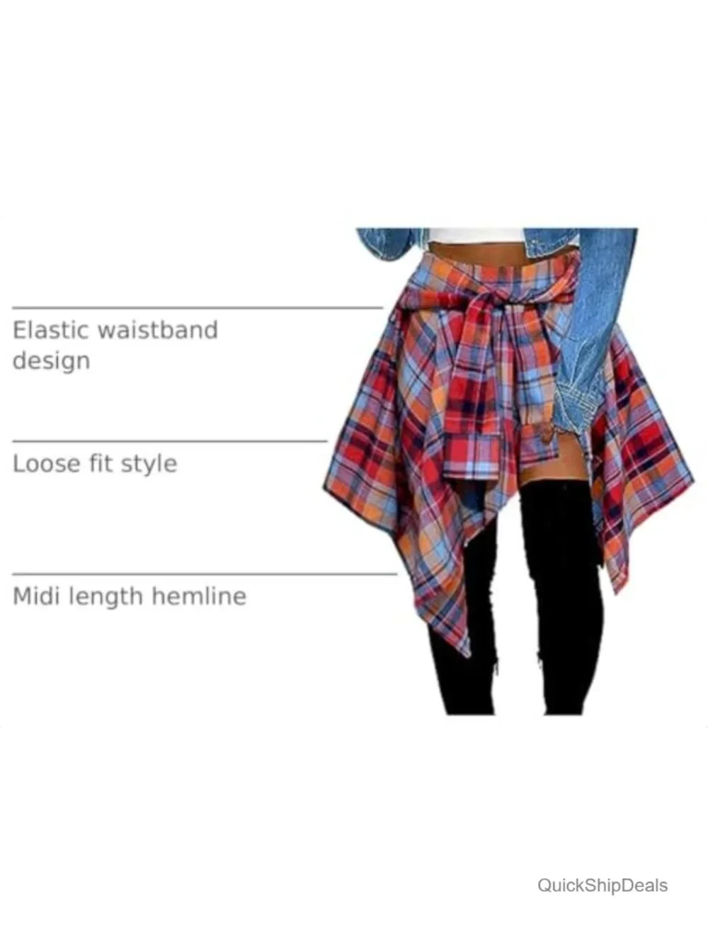 Plaid Skort High Waisted Tie Front Pleated Asymmetrical Skirt with Shorts